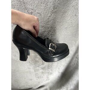Vtg 90s L.E.I. Women’s 6.5 Black Chunky Platform Buckle Heels Shoe Y2K Goth Twee